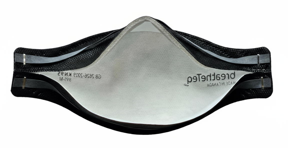 BreatheTeq Black Headband KN95 inside view of nose foam