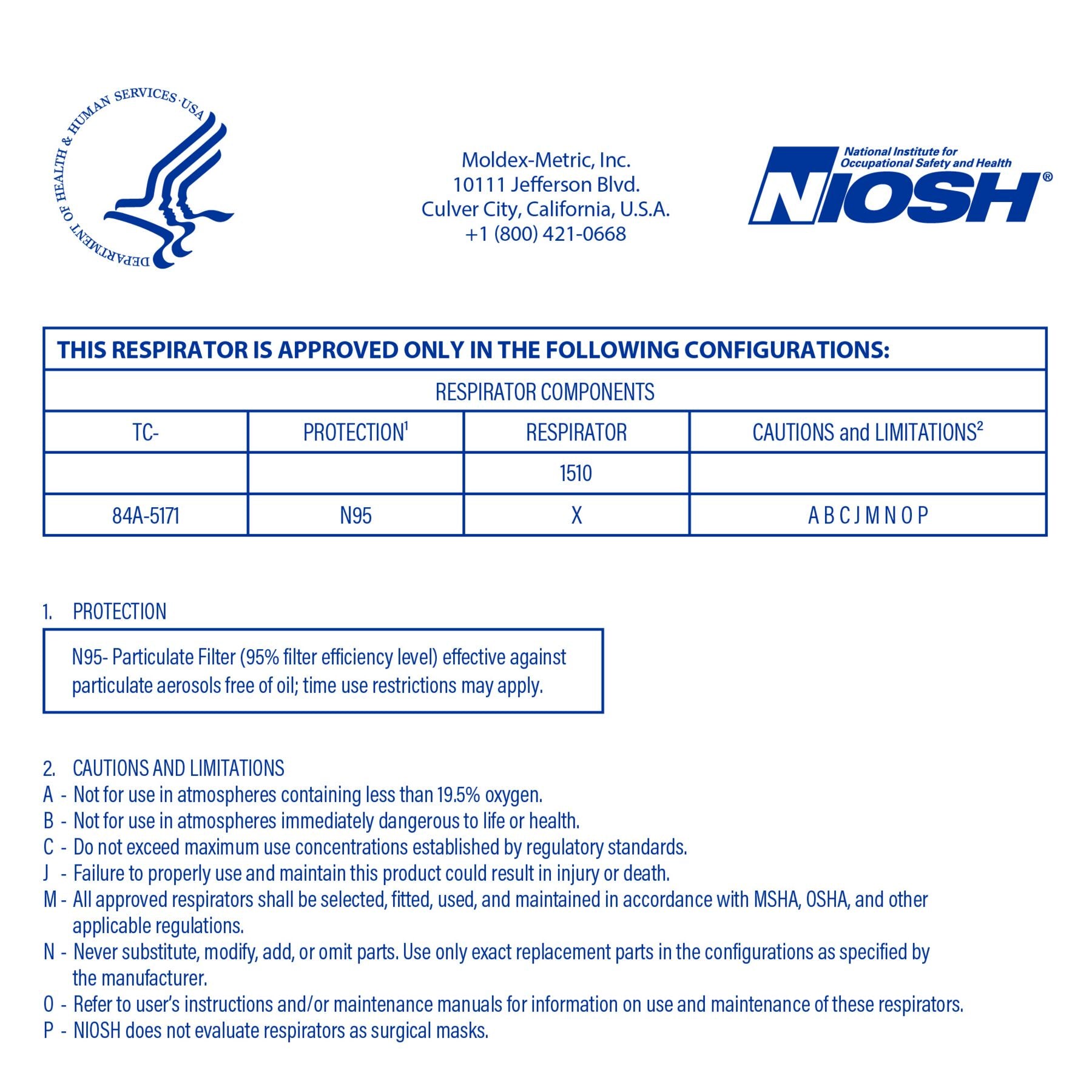 Moldex 1510 (XS Extra Small) NIOSH N95 Healthcare Respirator Mask